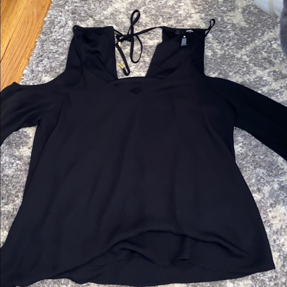 aqua cold shoulder blouse